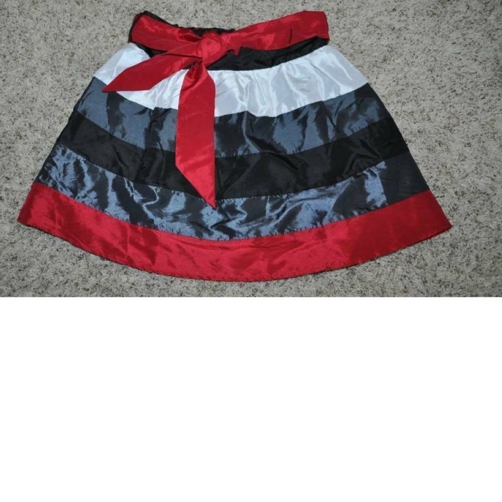 Girls Skirt & Sash Belt 14 Black Red White Taffeta Striped Belted Candies